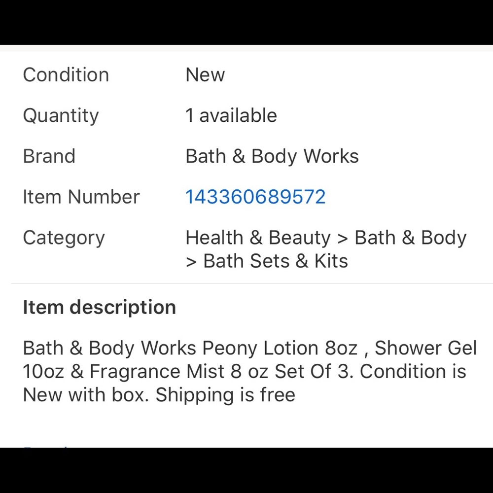 Sold out! New Bath & Body Works Peony 3 piece set - Picture 2 of 2